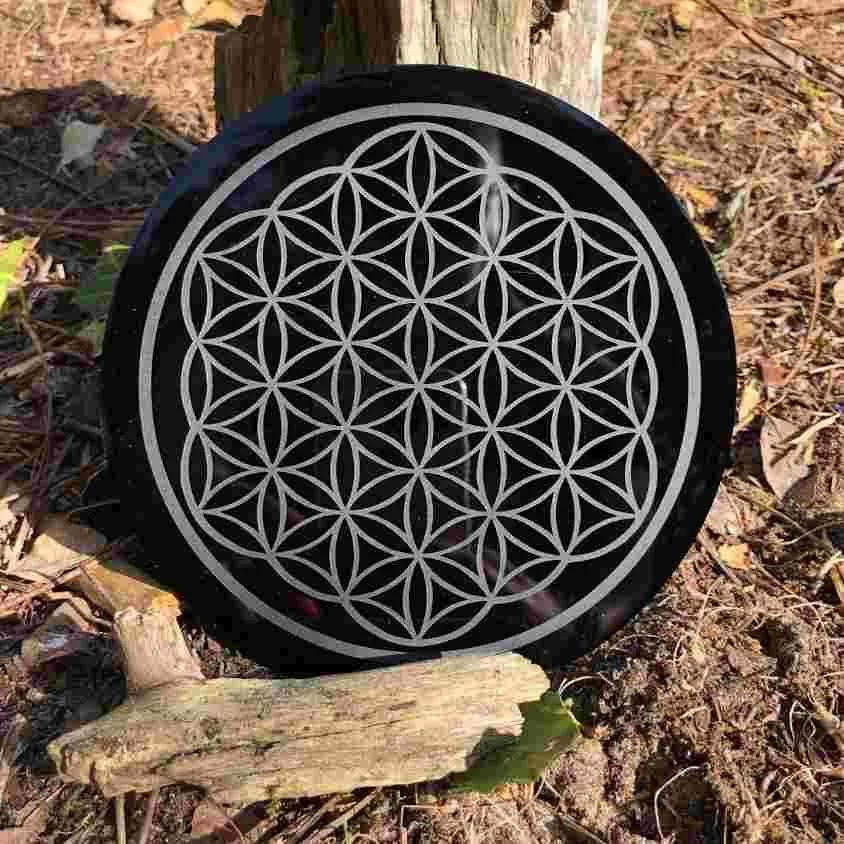 Plateau Fleur de Vie Obsidienne noire 15cm