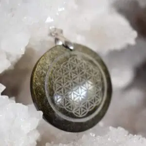 Pendentif Fleur de vie Obsidienne dorée