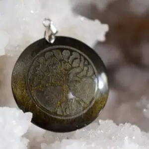 Pendentif Arbre de vie Obsidienne dorée