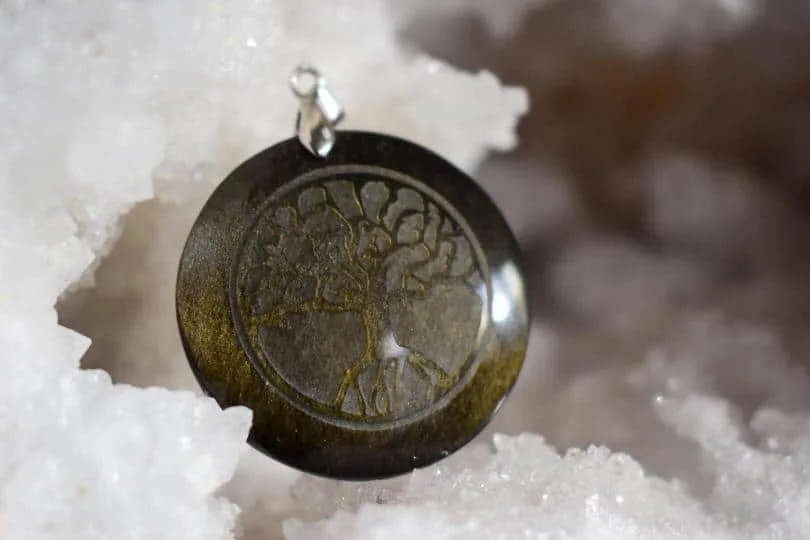 Pendentif Arbre de vie Obsidienne dorée